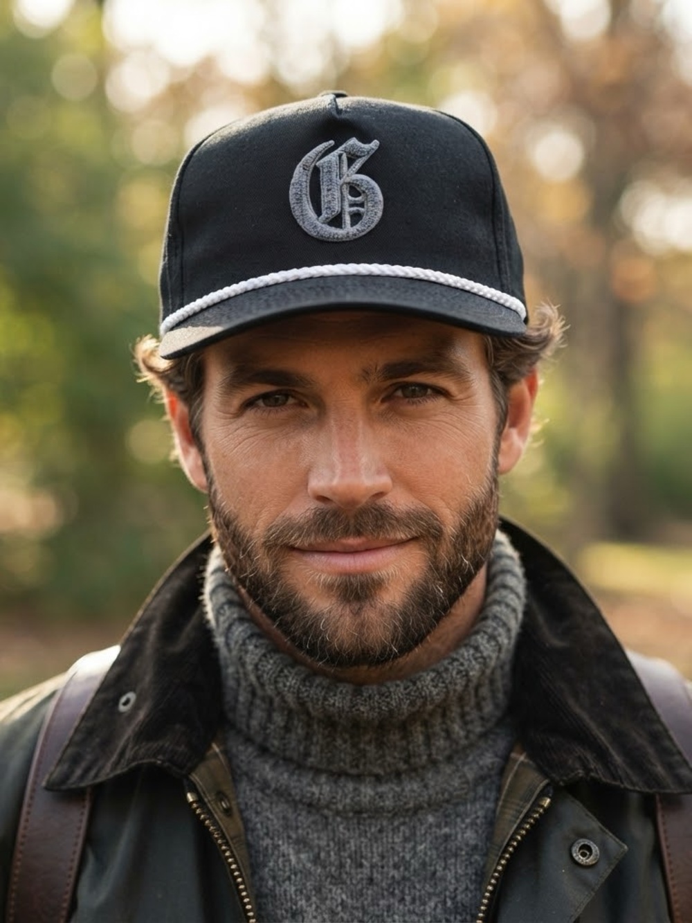 NEW Greyson Chenille Black G Rope Hat Golf Cap OSFA Flat Brim Structured Mens